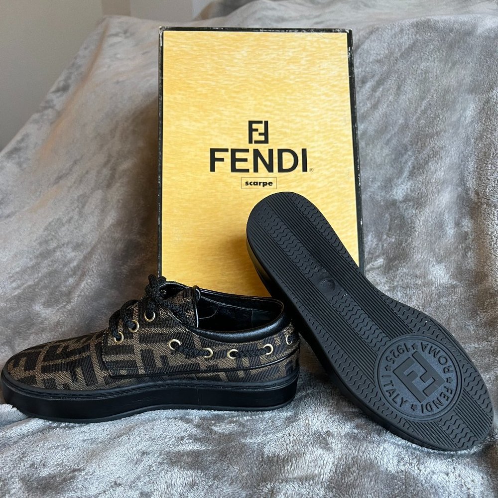 5.5 FENDI BLACK SAND MONOGRAMMED WOMENS SNEAKERS